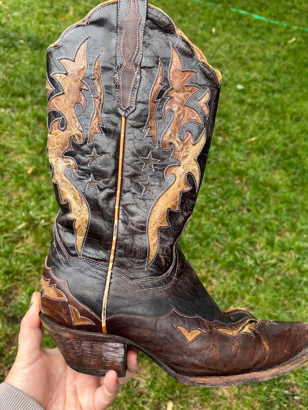 Dan Post Brown Embroidered Western Cowboy Boots with Star Accents size 7